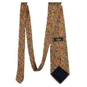 Fendi Mens Silk Paisley Print Classic Neck Tie Gold Size O/S Career Made Italy